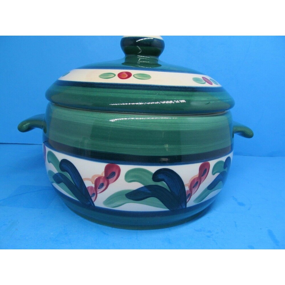 Gail Pittman Juniper Covered Bean Pot Double Handled Casserole